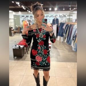 Vintage Collection Black Dress with Red Rose Embroidery